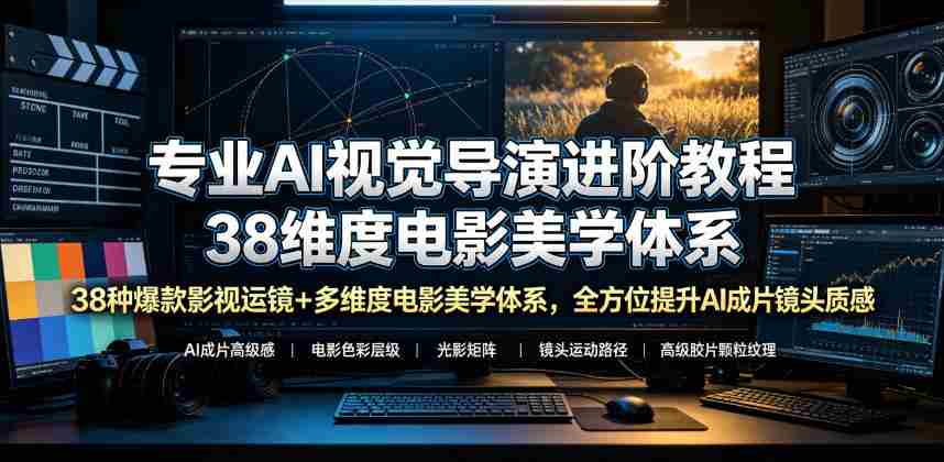 专业AI视觉导演进阶教程，38种爆款影视运镜+多维度电影美学体系，全方位提升AI成片高级感与镜头质感-造富网