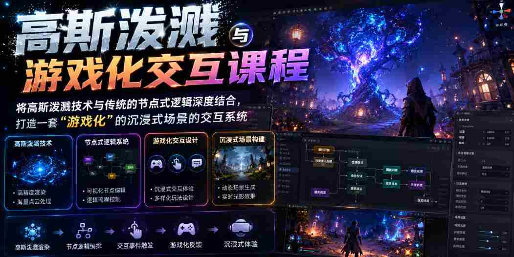 高斯泼溅与游戏化交互课程,将高斯泼溅技术与传统的节点式逻辑深度结合,打造一套“游戏化”的沉浸式场景的交互系统-造富网