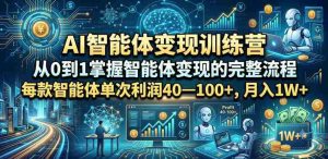 AI智能体变现训练营,从0到1掌握智能体变现的完整流程,每款智能体单次利润40—100+,月入1W+-造富网