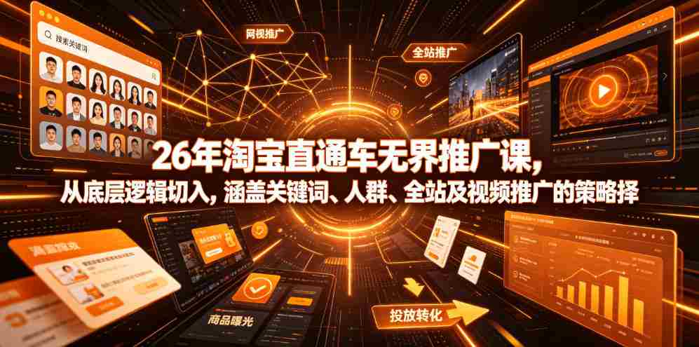 26年淘宝直通车无界推广课,从底层逻辑切入,涵盖关键词、人群、全站及视频推广的策略选择-造富网