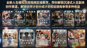 全新人生模拟员短视频实操教学,带你解锁沉浸式人生副本创作赛道,解锁伙伴计划分成计划收徒接商单等多种收益-造富网