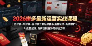 2026拼多多最新运营实战课程|微付费+半付费+强付费三套起款体系,叠券玩法+矩阵推广+AI批量起店,白牌店铺直冲黑标全方案-造富网