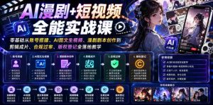 AI漫剧+短视频全能实战课|零基础从账号搭建、AI图文生视频、漫剧剧本创作到剪辑成片、合规过审、版权登记全落地教学-造富网