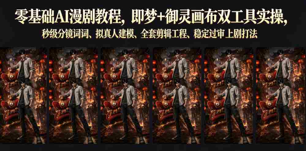 零基础AI漫剧教程,即梦+御灵画布双工具实操,秒级分镜提示词、拟真人建模、全套剪辑工程、稳定过审上剧打法-造富网