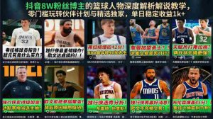 抖音8W粉丝博主的篮球人物深度解析解说教学,零门槛玩转伙伴计划与精选独家,单日稳定收益1k+-造富网