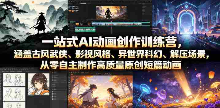 一站式AI动画创作训练营,涵盖古风武侠、影视风格、异世界科幻、解压场景,从零自主制作高质量原创短篇动画-造富网