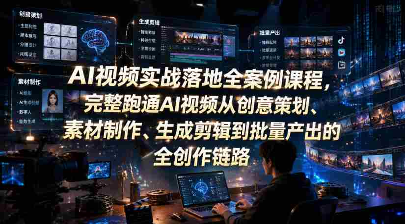 AI视频实战落地全案例课程,完整跑通AI视频从创意策划、素材制作、生成剪辑到批量产出的全创作链路-造富网