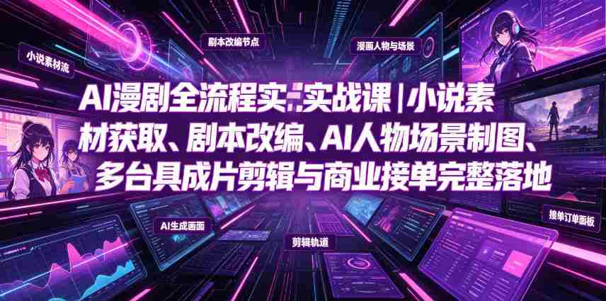 AI漫剧全流程实战课|小说素材获取、剧本改编、AI人物场景制图、多工具成片剪辑、平台付费变现与商业接单完整落地-造富网