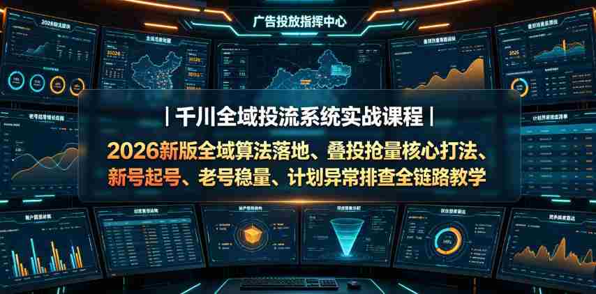 千川全域投流系统实战课程|2026新版全域算法落地、叠投抢量核心打法、新号起号、老号稳量、计划异常排查全链路教学-造富网