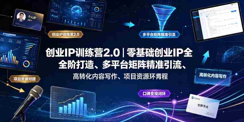 创业IP训练营2.0|零基础创业IP全阶打造、多平台矩阵精准引流、高转化内容写作、项目资源对接与口碑变现闭环课程-造富网