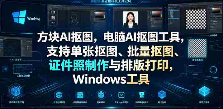 方块AI抠图,电脑AI抠图工具,支持单张抠图、批量抠图、证件照制作与排版打印,Windows工具-造富网