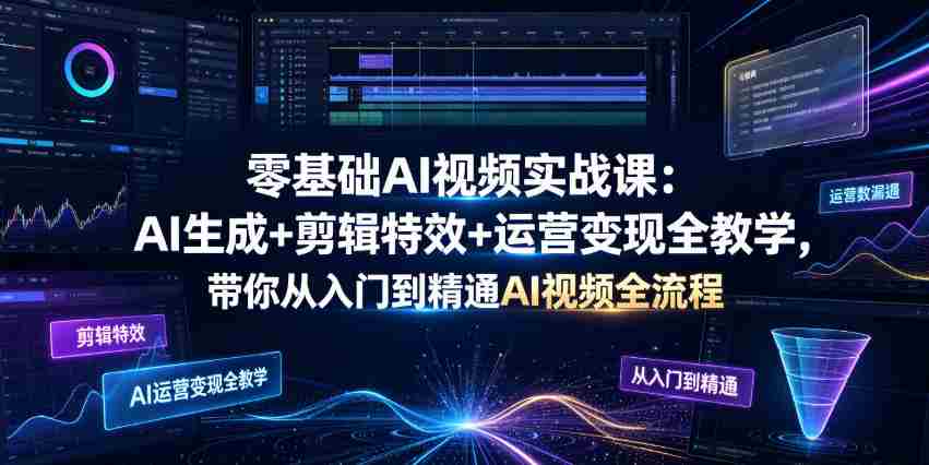 零基础AI视频实战课:AI生成+剪辑特效+运营变现全教学,带你从入门到精通AI视频全流程-造富网