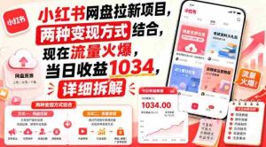 小红书网盘拉新项目,两种变现方式结合,现在流量火爆,当日收益1034,详细拆解-造富网