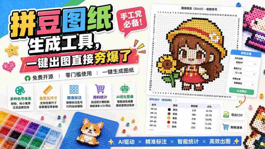 (20084期)拼豆图纸生成工具,手工党必备!一键出图直接夯爆了-造富网