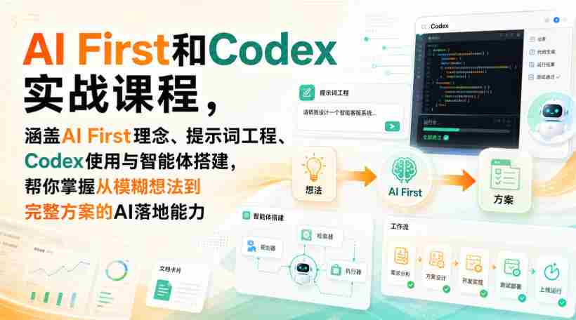 AI First和Codex实战课,涵盖AI First理念、提示词工程、Codex使用与智能体搭建,掌握从模糊想法到完整方案的AI落地能力-造富网