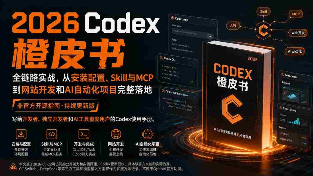 (20105期)2026Codex橙皮书:全链路实战,从安装配置、Skill与MCP到网站开发和AI自动化项目完整落地-造富网