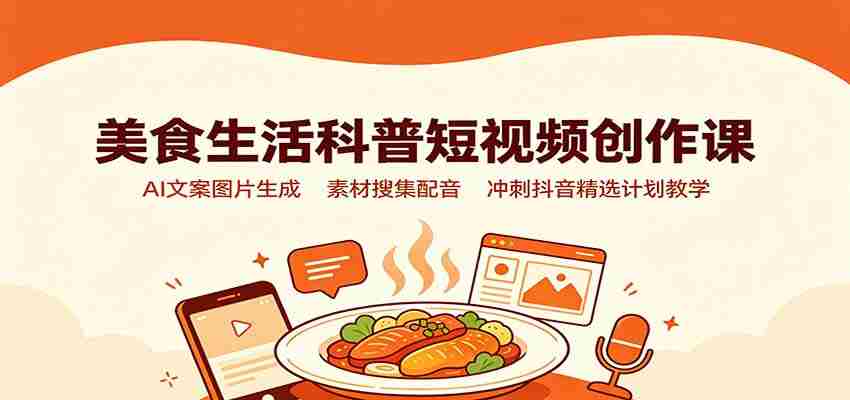 美食生活科普短视频创作课:AI文案图片生成,素材搜集配音,冲刺抖音精选计划教学-造富网