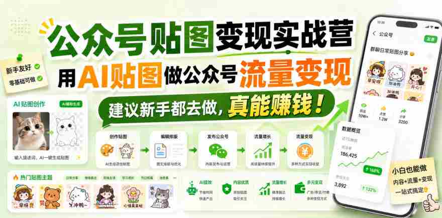 公众号贴图变现实战营,用AI贴图做公众号流量变现,建议新手都去做,真能賺钱!-造富网