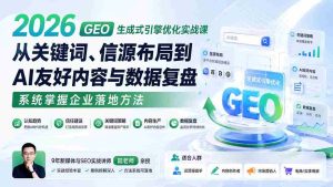 (20123期)2026 GEO生成式引擎优化实战课:从关键词、信源布局到AI友好内容与数据复盘,系统掌握企业落地方法-造富网