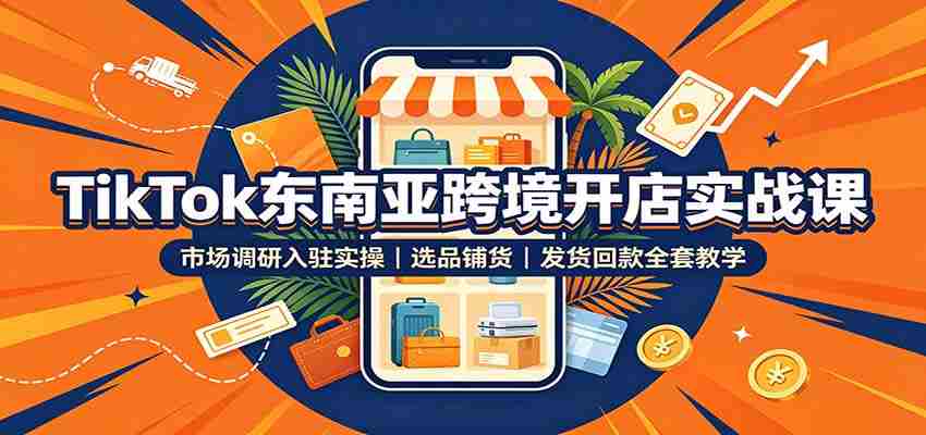 TikTok东南亚跨境开店实战课:市场调研入驻实操,选品铺货,发货回款全套教学-造富网