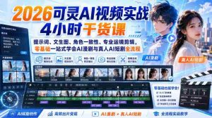 2026可灵AI视频实战4小时干货课|提示词、文生图、角色一致性、专业运镜剪辑,零基础一站式学会AI漫剧与真人AI短剧全流程-造富网