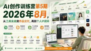 AI创作训练营第5期2026年8月,从工具实战到作品交付,再到个人IP闭环-造富网