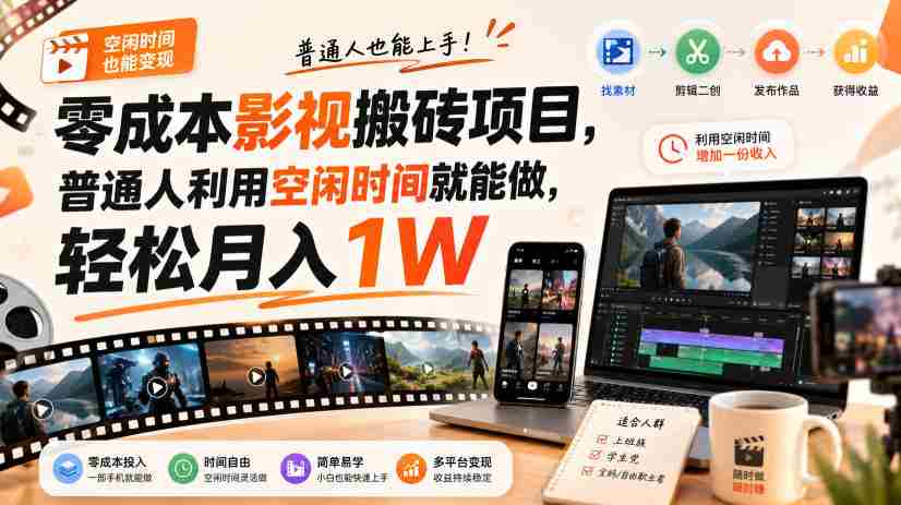 零成本影视搬砖项目,普通人利用空闲时间就能做,轻松月入1W【揭秘】-造富网