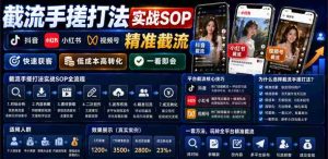 截流手搓打法实战SOP,抖音小红书视频号精准截流,快速获客,低成本高转化,一看即会-造富网