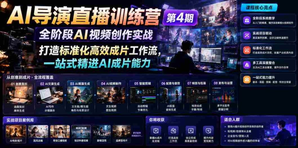 AI导演直播训练营第4期|全阶段AI视频创作实战,打造标准化高效成片工作流,一站式精进AI成片能力-造富网