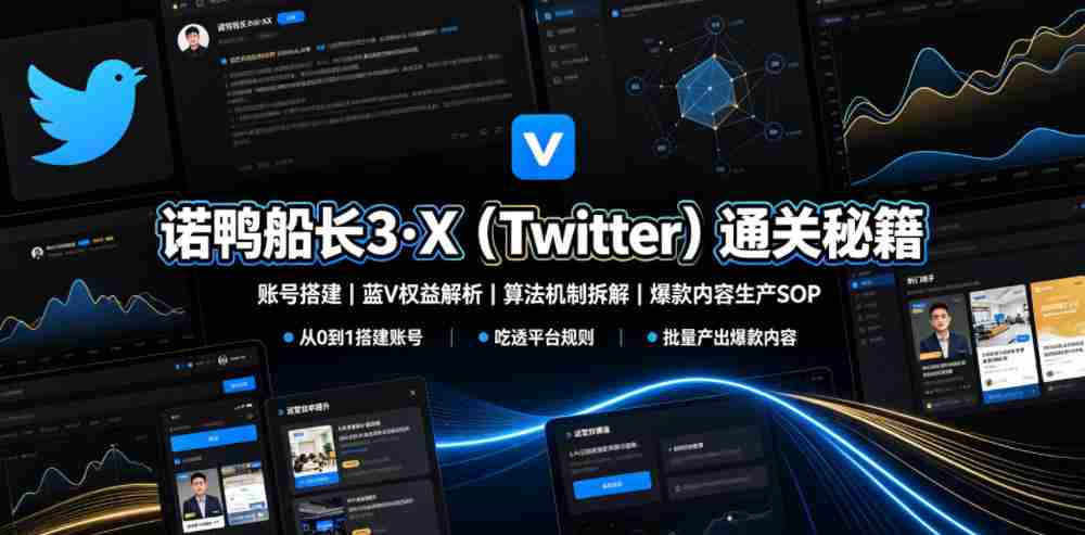 诺鸭船长3·X(Twitter)通关秘籍,涵盖账号搭建、蓝V权益解析、算法机制拆解及爆款内容生产SOP-造富网