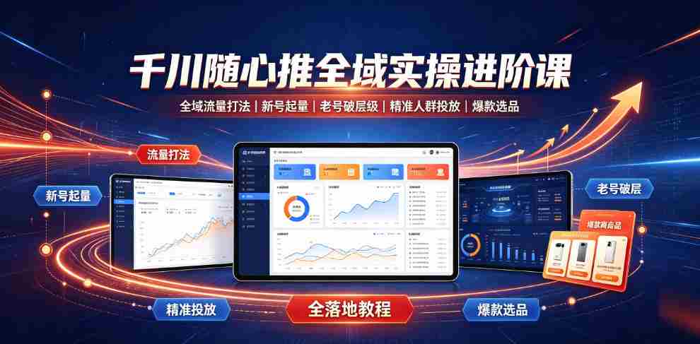 千川随心推全域实操进阶课｜全域流量打法、新号起量、老号破层级、精准人群投放、爆款选品全落地教程-造富网