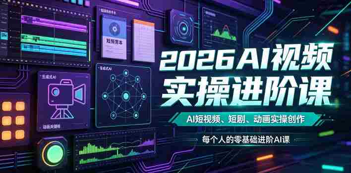 2026AI视频实操进阶课,AI短视频、短剧、动画实操创作,每个人的零基础进阶ai课-造富网