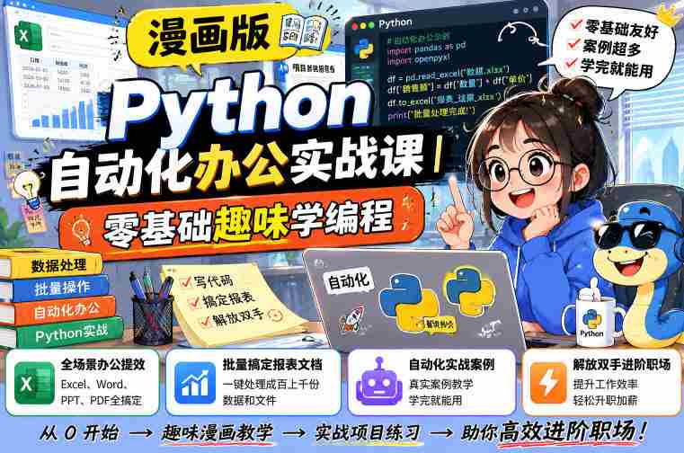 漫画版Python自动化办公实战课｜零基础趣味学编程，全场景办公提效、批量搞定报表文档、解放双手进阶职场-造富网