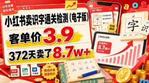 小红书卖识字通关检测(电子版),客单价3.9,372天卖了8.7w+-造富网