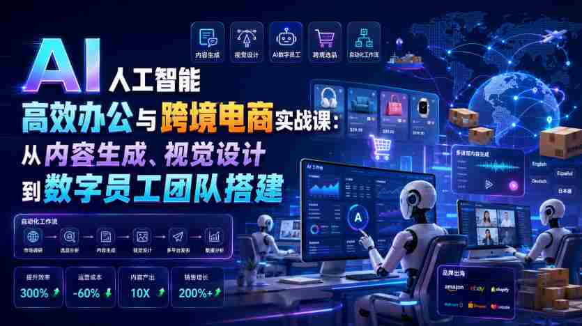 AI人工智能高效办公与跨境电商实战课：从内容生成、视觉设计到数字员工团队搭建-造富网