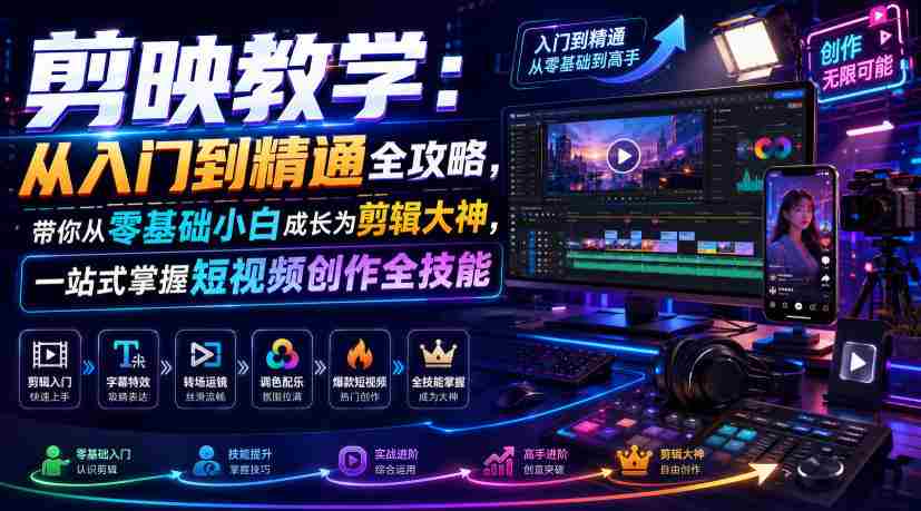 剪映教学:从入门到精通全攻略,带你从零基础小白成长为剪辑大神,一站式掌握短视频创作全技能-造富网