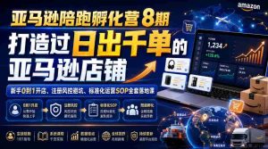 亚马逊陪跑孵化营8期,打造过日出千单的亚马逊店铺,新手0到1开店、注册风控避坑、标准化运营SOP全套落地课-造富网