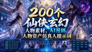200个仙侠玄幻人物素材,AI漫剧人物资产仿真人提示词-造富网