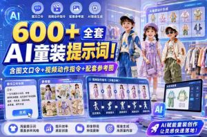 600+全套AI童装提示词！含图文口令+视频动作指令+配套参考图，Word-Excel规整分类，童装电商、种草无脑量产内容！-造富网
