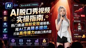 AI脱口秀视频实操指南，热门赛道涨粉变现嘎嘎香，用AI工具降本提效，打造高传播力的脱口秀内容-造富网