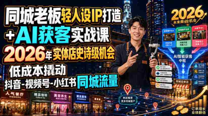 同城老板轻人设IP打造+AI获客实战课,2026年实体店史诗级机会,低成本撬动抖音-视频号-小红书同城流量-造富网