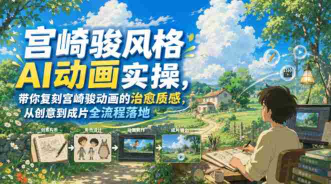 宫崎骏风格AI动画实操,带你复刻宫崎骏动画的治愈质感,从创意到成片全流程落地-造富网