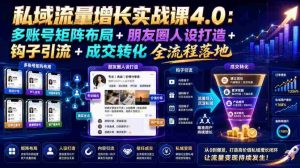 私域流量增长实战课4.0:多账号矩阵布局+朋友圈人设打造+钩子引流+成交转化全流程落地-造富网