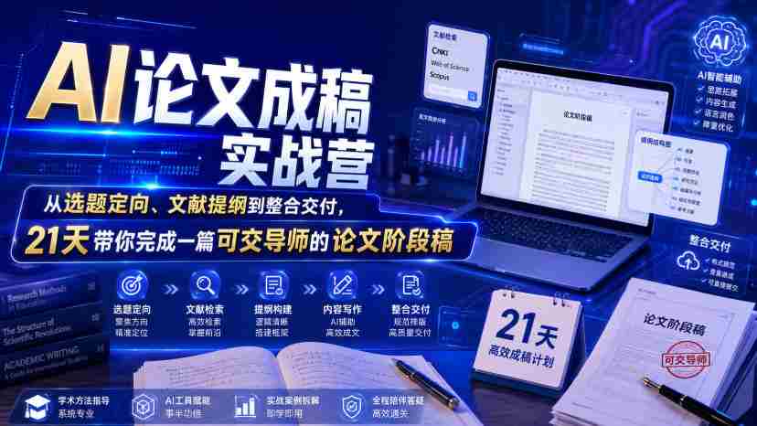 AI论文成稿实战营,从选题定向、文献提纲到整合交付,21天带你完成一篇可交导师的论文阶段稿-造富网