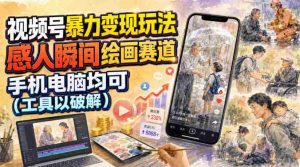 视频号暴力变现玩法,感人瞬间绘画赛道,手机电脑均可-造富网