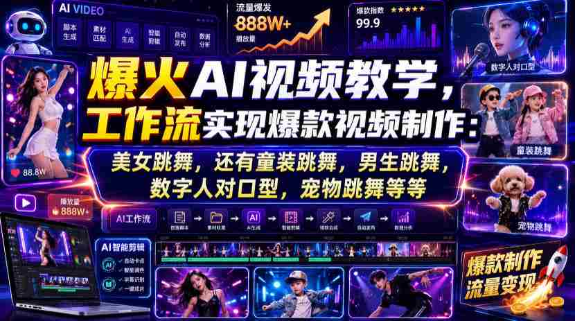 爆火AI视频教学,工作流实现爆款视频制作:美女跳舞,还有童装跳舞,男生跳舞,数字人对口型,宠物跳舞等等-造富网