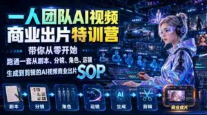 一人团队AI视频商业出片实战课:带你从零开始跑通一套从剧本、分镜、角色、运镜、生成到剪辑的AI视频商业出片SOP-造富网
