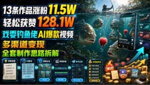 13条作品涨粉11.5W,轻松获赞128.1W,戏耍钓鱼佬AI爆款视频,多渠道变现,全套制作思路拆解-造富网