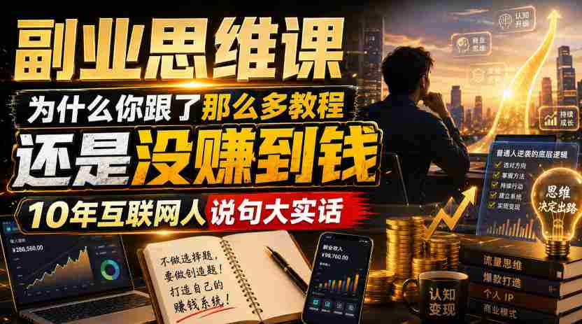 副业思维课,为什么你跟了那么多教程,还是没赚到钱,10年互联网人说句大实话【揭秘】-造富网