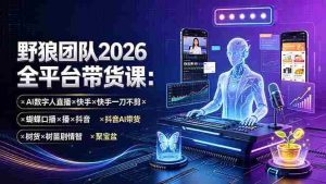（19511期）野狼团队2026全平台带货课-7月：AI数字人直播×快手一刀不剪×蝴蝶口播×抖音AI带货×树苗剧情智剪×聚宝盆-造富网